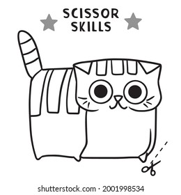 Scissor Skills and coloring. Cut and play, Cutting practice for preschool. Shape cat, Color game for children, easy cut out 