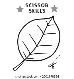 Scissor Skills and coloring. Cut and play, Cutting practice for preschool. Shape leaf, Color game for children, easy cut out 