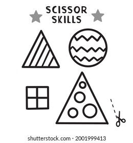 Scissor Skills and coloring. Cut and play, Cutting practice for preschool. Shape square, triangle, round, Color game for children, cyrcle, easy cut out 