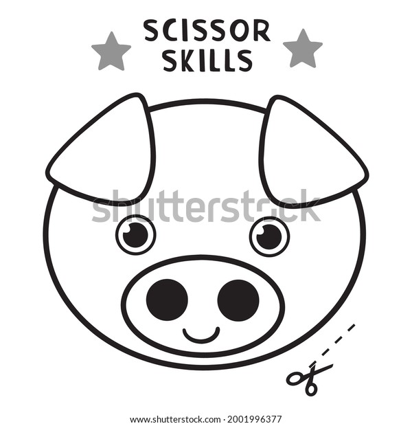 Scissor\
Skills and coloring. Cut and play, Cutting practice for preschool.\
Shape pig, Color game for children, easy cut out\

