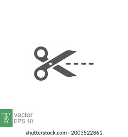 Scissor solid icon. cutting logo. trim or trimmer sign for separation and cut out utensil label. simple cut with dotted line. sharp scissors. Vector illustration design on white background. EPS 10
