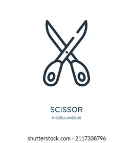 scissor thin line icon. haircut, cut linear icons from miscellaneous concept isolated outline sign. Vector illustration symbol element for web design and apps.