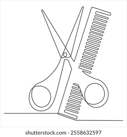 Scissor tool one line continuous single line art drawing outline design vector illustration