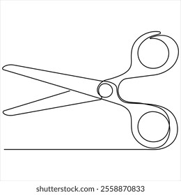 Scissor tool one line continuous single line art drawing outline design vector illustration