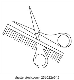 Scissor tool one line continuous single line art drawing outline design vector illustration