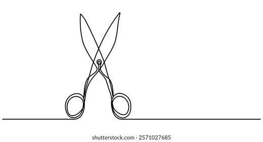 Scissor tool one line continuous single line art drawing outline design vector illustration, continuous single drawn one line scissors for a hairstyle hand-drawn picture silhouette. Line art. Doodle. 