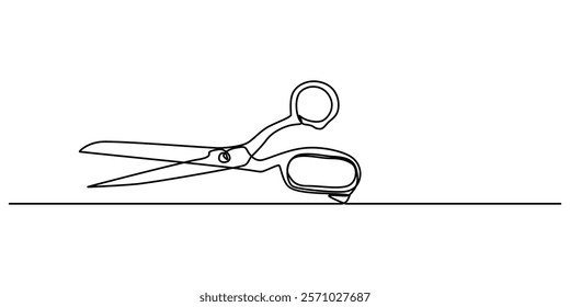 Scissor tool one line continuous single line art drawing outline design vector illustration, continuous single drawn one line scissors for a hairstyle hand-drawn picture silhouette. Line art. Doodle. 