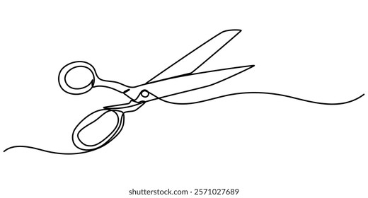 Scissor tool one line continuous single line art drawing outline design vector illustration, continuous single drawn one line scissors for a hairstyle hand-drawn picture silhouette. Line art. Doodle. 