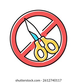 scissor use prohibition sign color icon vector. scissor use prohibition sign sign. isolated symbol illustration