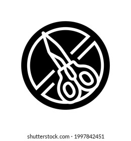 scissor use prohibition sign glyph icon vector. scissor use prohibition sign sign. isolated contour symbol black illustration