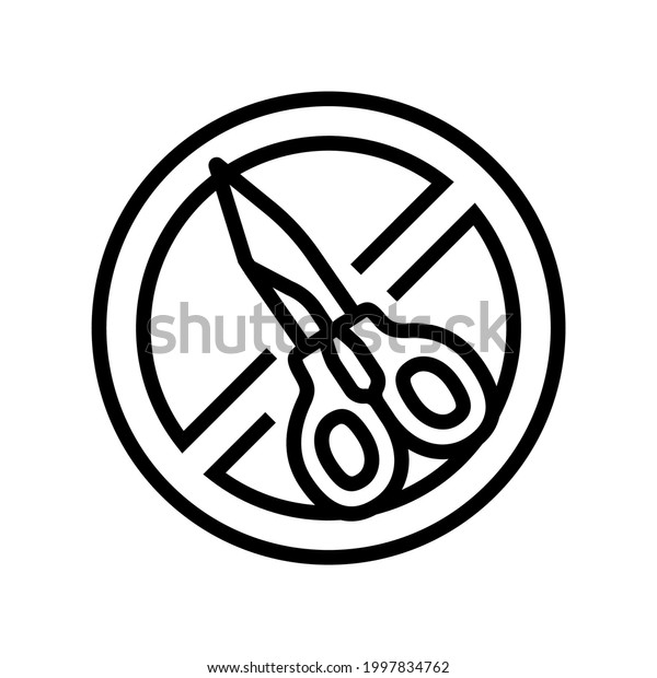 scissor\
use prohibition sign line icon vector. scissor use prohibition sign\
sign. isolated contour symbol black\
illustration