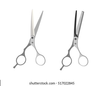 Scissor vector illustration and scissor vector office tool. Scissor vector simplicity haircut dividing and hair work steel hairdresser. Hairdresser style accessories, hairdryer