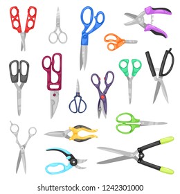 Scissor vector professional pair of scissors cutting hair or scissoring with cutter and pruning shears prune or secateurs cut in garden illustration set of nail-scissors isolated on white background