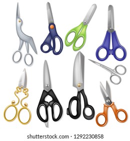 Scissor vector professional pair of scissors cutting hair or scissoring with cutter and pruning shears prune or secateurs cut illustration set of nail-scissors isolated on white background