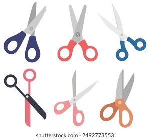Scissor vector set in different style isolated on white background.