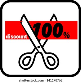 scissors and 100 percent label cut in two parts