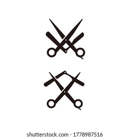 Tijeras icono de barbería logo diseño vector de fondo blanco