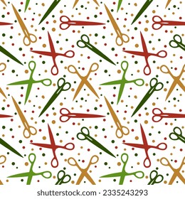 Scissors. Barber shop or tailor theme. Seamless pattern with hairdressing scissors. Sewing background and cloth design. Vector illustration