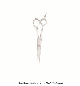 Scissors. Barber shop or tailor theme. Watercolor razors on the white background, aquarelle. Vector illustration. Hand-drawn decorative element useful for invitations, scrapbooking, design. 