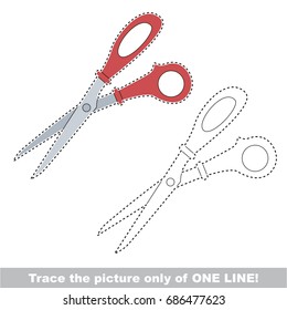 Scissors to be traced only of one line, the tracing educational game to preschool kids with easy game level, the colorful and colorless version.