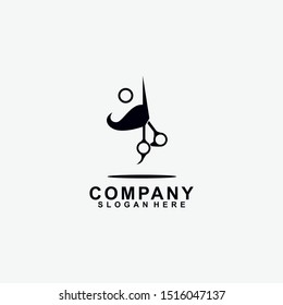 Scissors With Beard And Mustache Logo Design Icon Template. Barber.  Vector Illustration