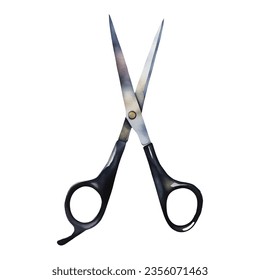 Scissors with Black Handle for Hair BarberIsolated Hand Drawn Watercolor Painting Illustration