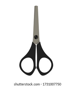 Tijeras con mangos de plástico negro, cerradas, sobre un fondo blanco. Plantilla de vectores para burlarse. Ilustración del vector