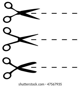 Scissors black vector shapes isolated on white.
