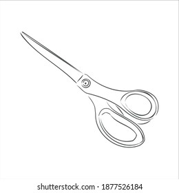 scissors, black and white outline. stencil. thing. Scissors in hand drawn doodle style. Sketch. Isolated on a white background vector eps 10