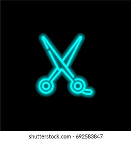 Scissors blue glowing neon ui ux icon. Glowing sign logo vector