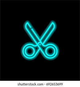Scissors blue glowing neon ui ux icon. Glowing sign logo vector