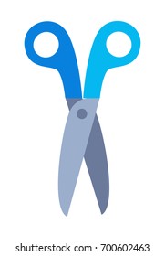 Scissors with blue handle vector illustration isolated on white. Object for cutting paper in flat style design. Cutting tool icon school stationery element