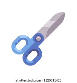 Scissors with blue handles flat icon.