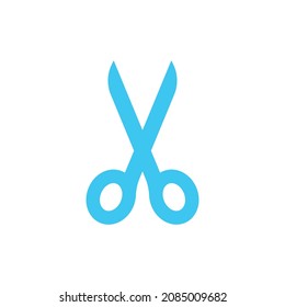 Icono azul de tijera sobre fondo blanco