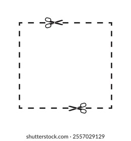Scissors border icon. Dotted line illustration. Simple cutout template. Black vector symbol.
