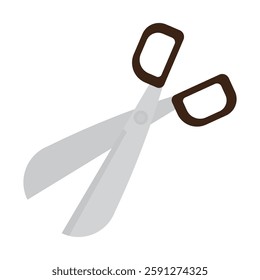 Scissors with brown handle isolated on white background. Flat vector illustration design of cutting instrument with finger brace.