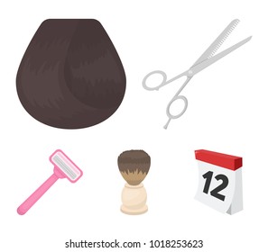 Scissors, brush, razor and other equipment. Hairdresser set collection icons in cartoon style vector symbol stock illustration web.