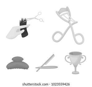 Scissors, brush, razor and other equipment. Hairdresser set collection icons in monochrome style vector symbol stock illustration web.