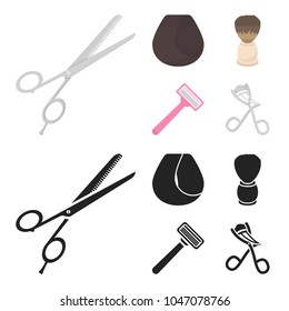 Scissors, brush, razor and other equipment. Hairdresser set collection icons in cartoon,black style vector symbol stock illustration web.