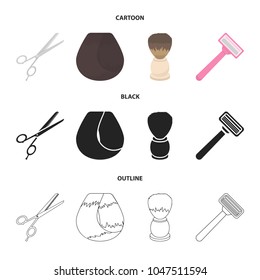 Scissors, brush, razor and other equipment. Hairdresser set collection icons in cartoon, black, outline style vector symbol stock illustration web.
