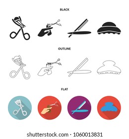 Scissors, brush, razor and other equipment. Hairdresser set collection icons in black,flat,outline style vector symbol stock illustration web.