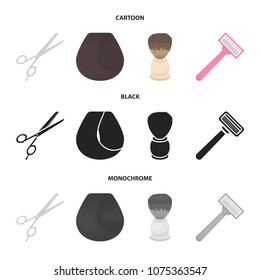 Scissors, brush, razor and other equipment. Hairdresser set collection icons in cartoon,black,monochrome style vector symbol stock illustration web.