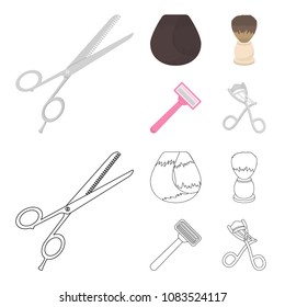 Scissors, brush, razor and other equipment. Hairdresser set collection icons in cartoon,outline style vector symbol stock illustration web.