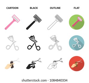 Scissors, brush, razor and other equipment. Hairdresser set collection icons in cartoon,black,outline,flat style vector symbol stock illustration web.