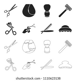 Scissors, brush, razor and other equipment. Hairdresser set collection icons in black,outline style vector symbol stock illustration web.