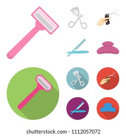 Scissors, brush, razor and other equipment. Hairdresser set collection icons in cartoon,flat style vector symbol stock illustration web.