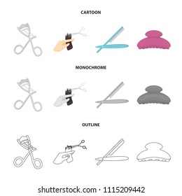 Scissors, brush, razor and other equipment. Hairdresser set collection icons in cartoon,outline,monochrome style vector symbol stock illustration web.