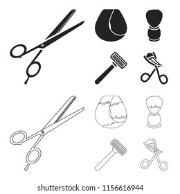 Scissors, brush, razor and other equipment. Hairdresser set collection icons in black,outline style vector symbol stock illustration web.