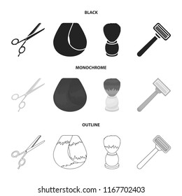 Scissors, brush, razor and other equipment. Hairdresser set collection icons in black,monochrome,outline style vector symbol stock illustration web.