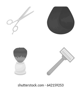 Scissors, brush, razor and other equipment. Hairdresser set collection icons in monochrome style vector symbol stock illustration web.